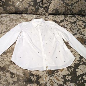 ✨HOST PICK!✨ NEW White Cotton Blouse with Crystals, Laura Scott, Large